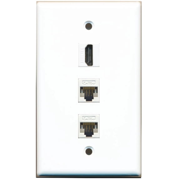 Ultra Spec Cables 1 Port HDMI 2 Cat5e Ethernet Female Wall Plate Solid