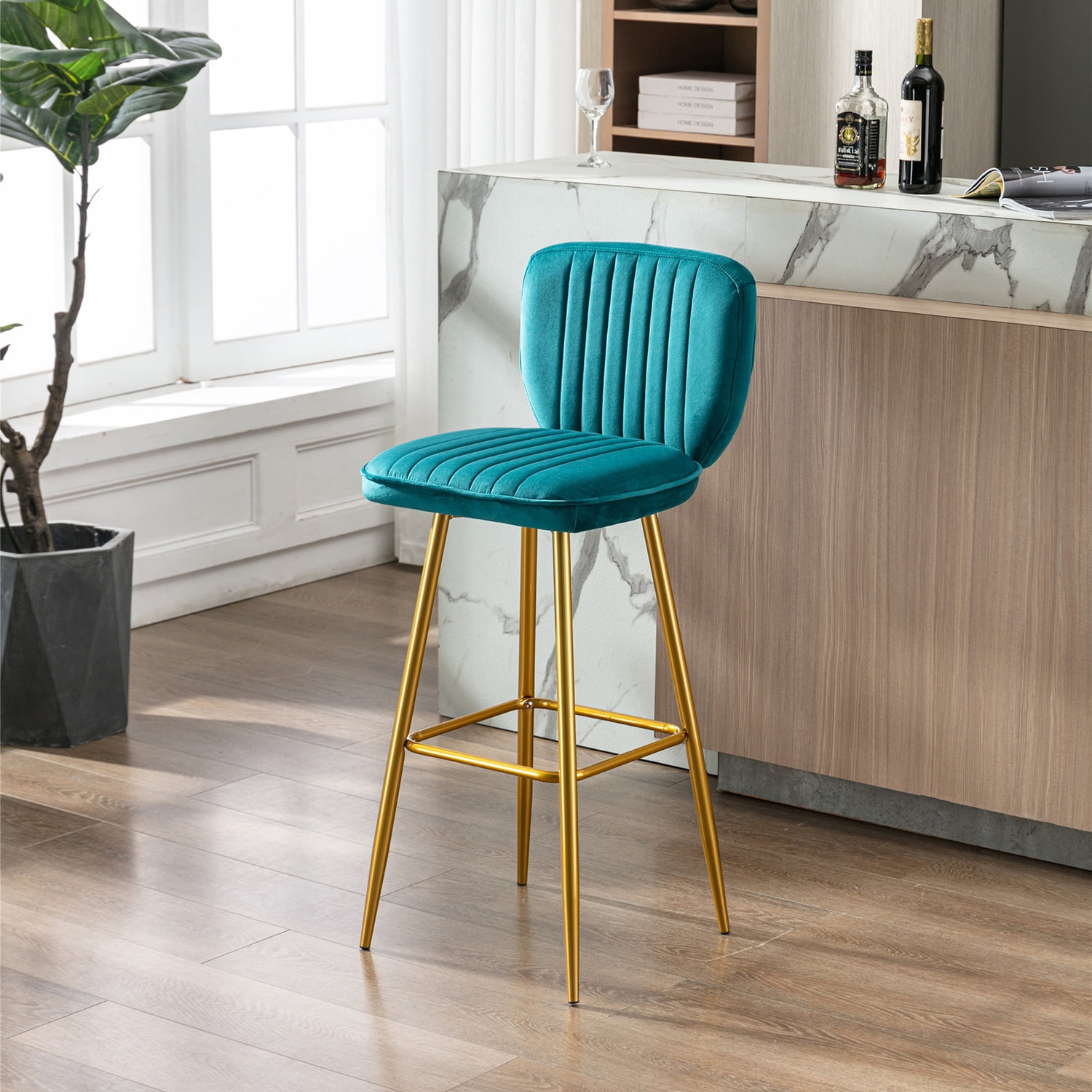 Kepooman Modern Design Bar Stools Set of 1 with Back for Bar Counter, Blue - Green Kepooman Modern Design Bar Stools Set of 1 with Back for Bar Counter, Blue - Green