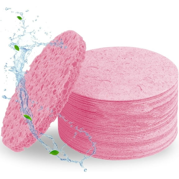 MODANU 50 Pcs Compressed Facial Sponges Natural Face Sponges for Cleansing Facial Cleansing Sponges Pads Exfoliating Sponges for Cleansing (Pink)