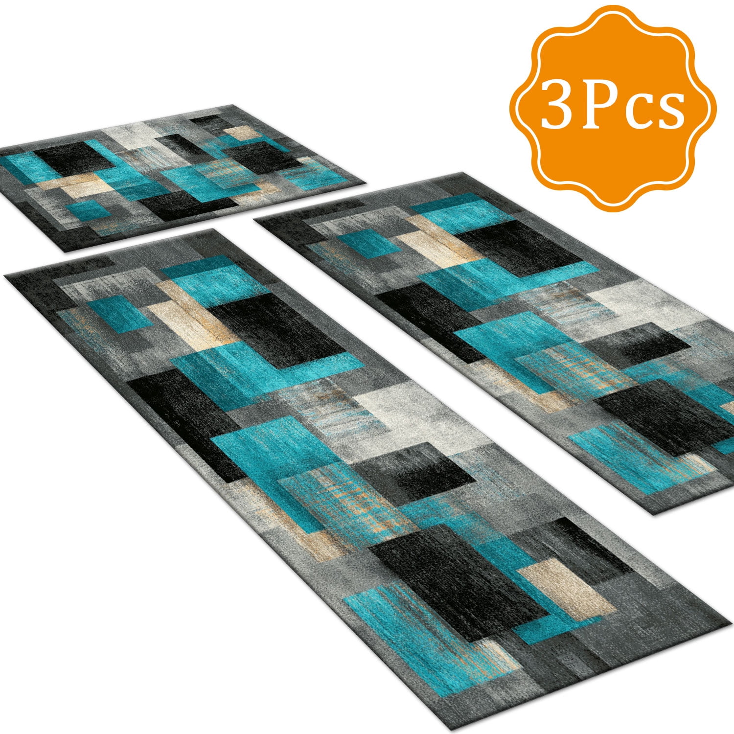 3 Piece Kitchen Rug Set, Non-Slip And Washable, Abstract Pattern Kitchen Hallway Rug, Soft And Comfortable, Suitable For Sinks, Floors, Entrances, Hallways and Bathrooms