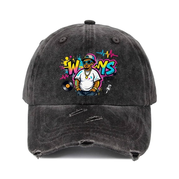 Vintage Distressed Ripped Denim Baseball Cap Hats for Men Women - Black Washed Hip Hop Rapper Ways Neon Graffiti Splash Graphic Adjustable Dad Hat Caps