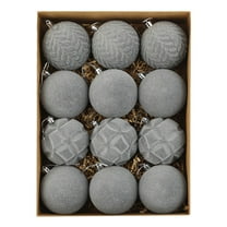 Burgundy Velvet Christmas Ball Ornaments, Leaves Spiral Finish Xmas Tree Ball Decorations, Vintage Holiday Ball Ornament (8 cm / 3 inch) Wedding Party Decor (Gray)