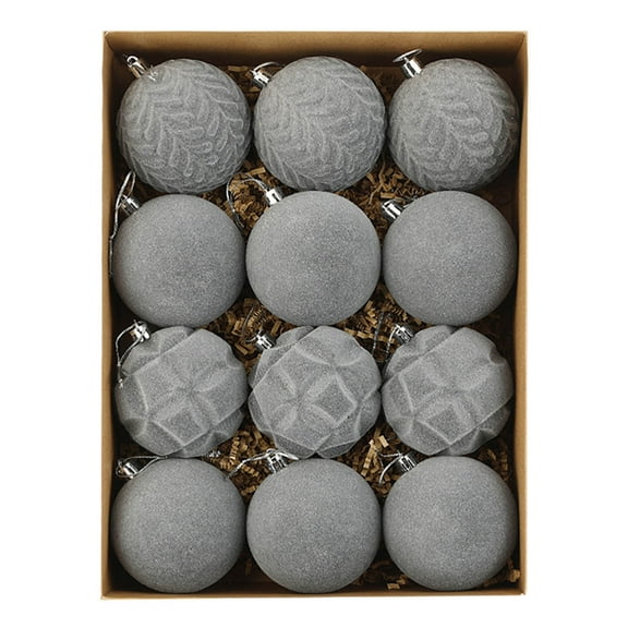 Velvet Christmas Balls, Flocked Christmas Ornaments, 12 Pcs Xmas Tree Decorations with Metal Buckle and Hanging Rope, 3.15 Inch Plastic Hanging Balls for Holiday Decor, Durable and Easy to Hang