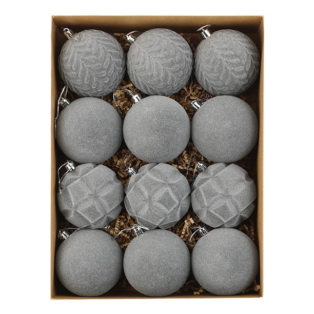 HWRETIE Christmas Baubles for Tree Decor,12 Pcs Velvet Christmas Balls Flocked Christmas Tree Ornaments Plastic Balls Xmas Decorative Hanging Ornaments Decoration 3.15 Inch