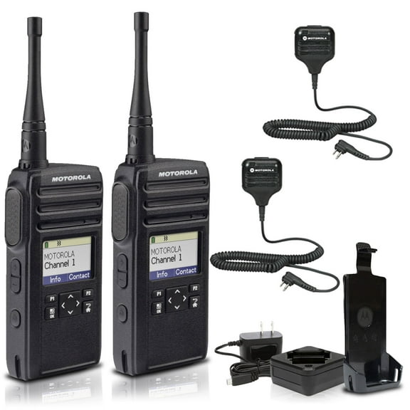 Motorola DTR700 Digital 2-Way Radio (50 Channels) (DTR700)   2 x HKLN4606 Remote Speaker Mic (2-Pack)