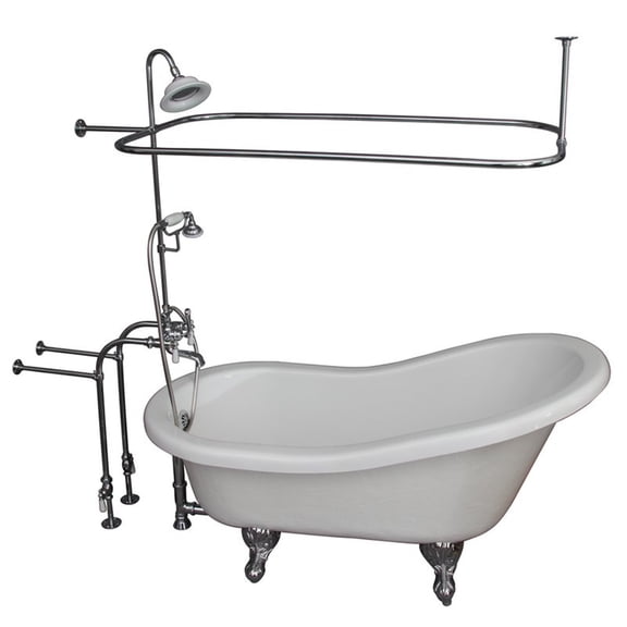 Homestock Vintage Variety 60" Acrylic Slipper Tub Shower Kit, Polished Chrome, Includes 62" Riser & Sunflower Showerhead