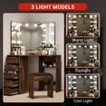 thumbnail image 2 of Corner Vanity and Stool, Corner Vanity Desk with Mirror and Lights, Corner Makeup Vanity with Power Outlet, 3 Color & Brightness Adjustable Light, 2 of 6
