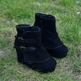 thumbnail image 6 of FRSASU Women Boots Clearance,Women'S Leather Boots with Belt Buckle Outer Wedge Heel, 6 of 7