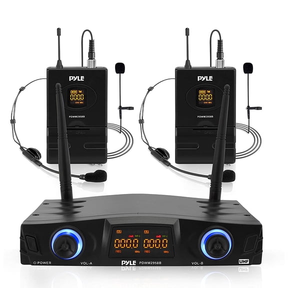 Pyle PDWM2958B Compact Portable Dual Channel Wireless Microphone System Kit
