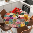 thumbnail image 2 of Vintage Flowers Round Fitted Table Cover Blooming Flowers Irregular Arrangement Waterproof Table Cloth with Elastic Edge Wipeable Tablecloth for Picnic Camping Party Fits 36"-44" Diameter, 2 of 8