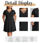 Cuteduck Womens Plus Size Dress Criss Cross V Neck Short Sleeve Summer Casual Dress 1X-5X