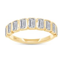 AFFY 1 Carat IGI Certified Lab Grown Diamond Anniversary Band Ring For Women | 14K Solid Yellow Gold | Emerald Shape Bezel Set 9 Stone Half Eternity Wedding Band Ring Size-9.5
