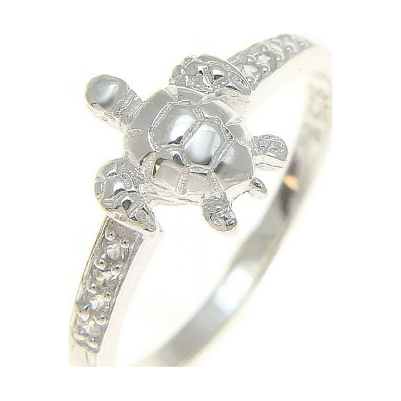 Sterling silver 925 Hawaiian sea turtle ring with clear cz size 7.5