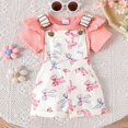 thumbnail image 4 of Hiijoy Infant Girls Summer Outfits Ruffle Short Sleeve Ribbed Romper Bow Print Overall Shorts, Sizes 9-12M, 4 of 8