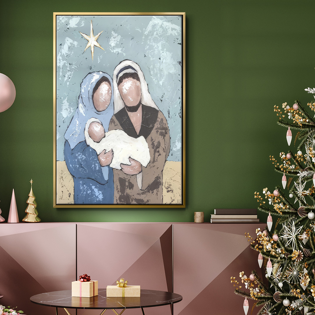 A Silent Night I - Framed Gallery Wrapped Holiday Canvas - 17 x 25 - Gold Frame