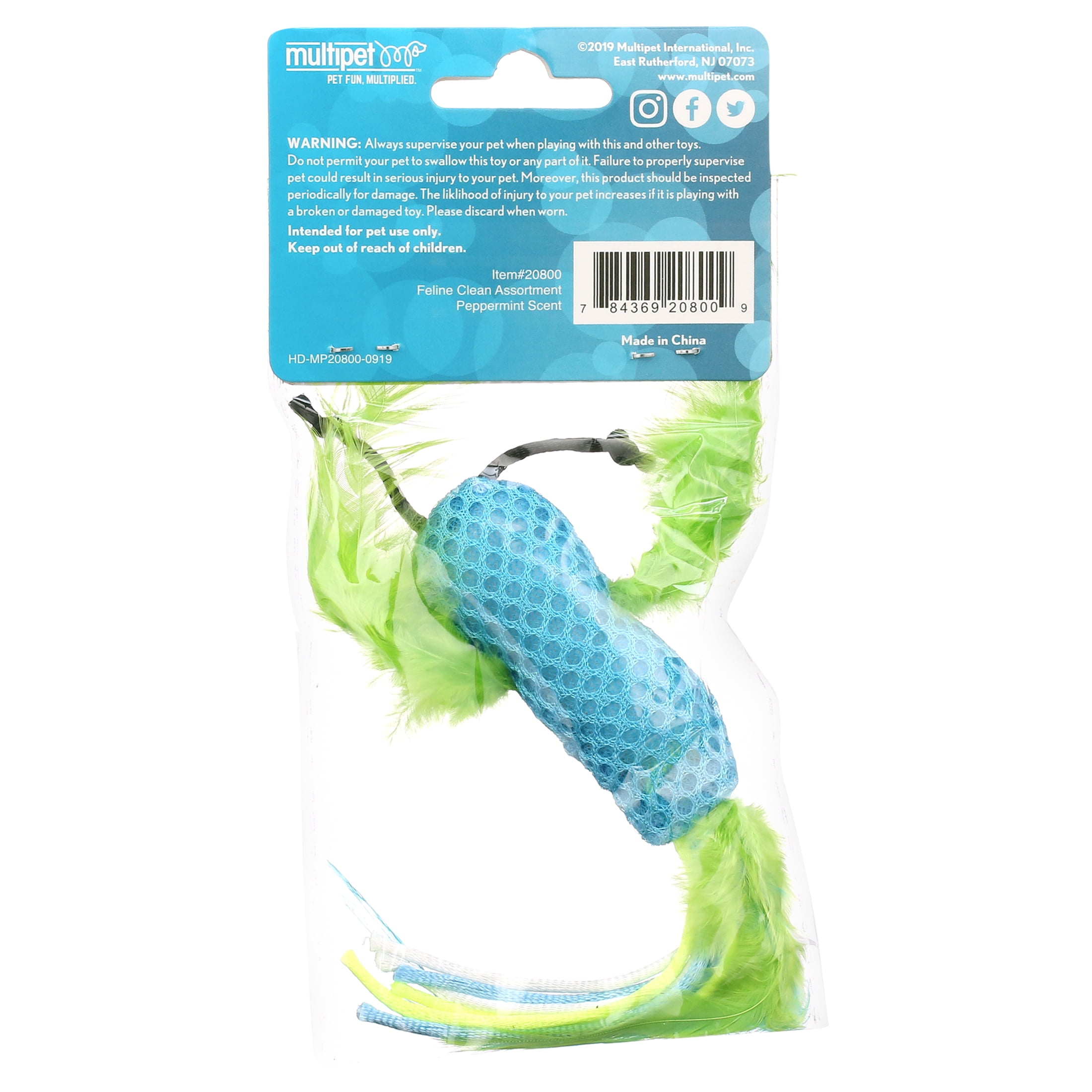 Multipet Feline Clean Peppermint Scented, Dental Health Cat Toy, Catnip, Assorted Characters