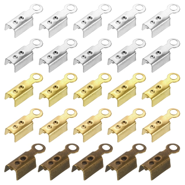 200 Pcs Fold Over Cord Ends, 10.2x2.5mm Ribbon Crimp Ends Cap, Clasp Tips for Leather Craft Making Diy (5 Colors)