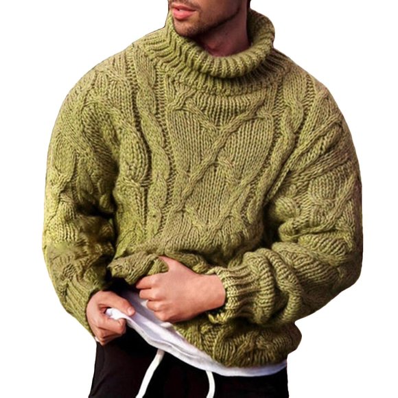 Men Chunky Knitted Jumper Roll Turtle Neck Warm Pullover Sweater Top