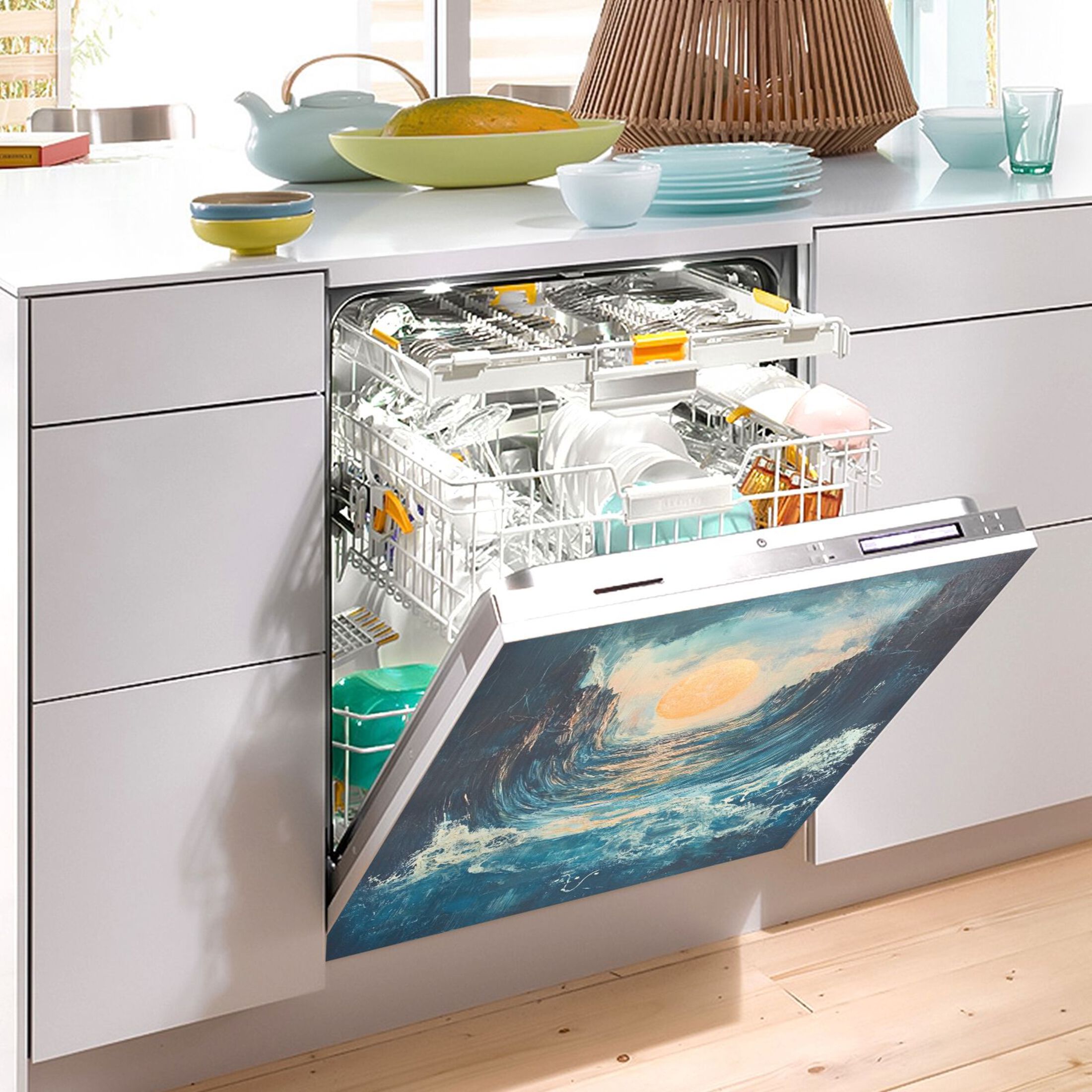 Dishwasher Magnetic Sticker 23x26 Inch Refrigerator Magnetic Sticker Washing Machine Magnetic Sticker Kitchen Panel Magnetic Sticker Home Decor Beautiful Sun and Sea