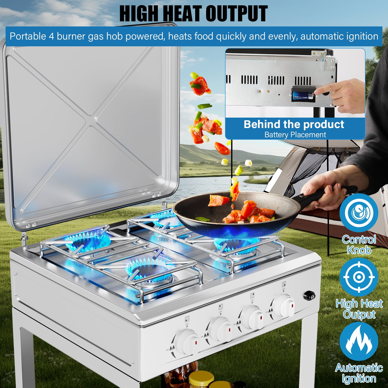 DWALE 4-Burner Propane Outdoor Stove with Gas Regulator and 5ft Hose