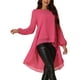 thumbnail image 4 of Blusas asimétricas de chiffon de manga larga con cuello redondo para mujer, estilo casual y elegante, color rosa intenso, 4 of 6