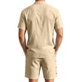 thumbnail image 4 of Uwinwear Men's Linen Casual 2 Piece Outfit Mock Neck Short Sleeve Shirt and Side Button Shorts Set Casual 2 Piece Summer Outfit,Khaki,L, 4 of 6