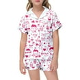 thumbnail image 2 of Girls Pajamas Satin Pajama Set Silk Pjs Short Sleeve Button Down Summer Bow Sleepwear for Big Kids Valentine's Day Printed Short Sleeve Shorts Two Piece Pajama Set, 2 of 4