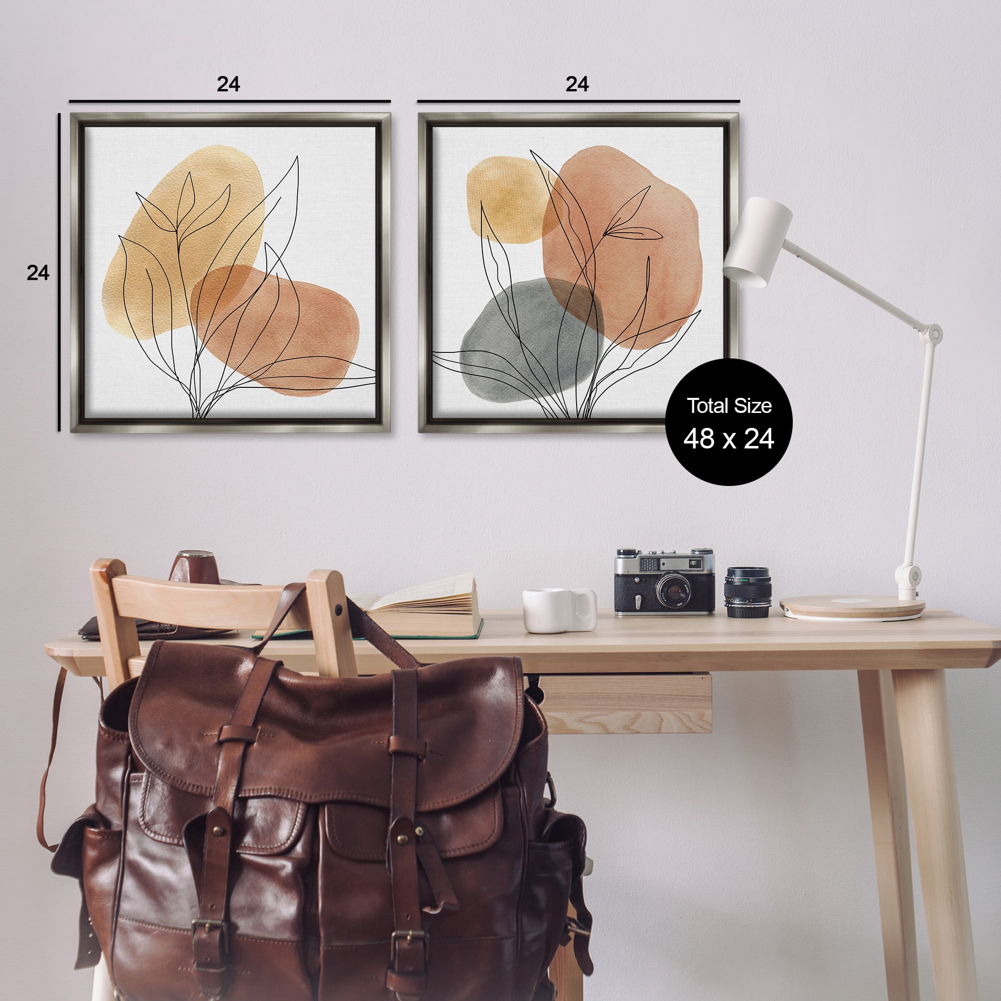 Stupell Industries Simple Neutral Southwestern Botanicals Abstract Painting Gray Floater Framed Canvas Art Print Wall Art, 25 x 25, Set of 2