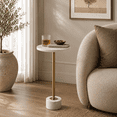 thumbnail image 3 of Round End Side Table or Small Night Stand for Room Decor - Metal Bedside Table with Marble Top for Home, Bedroom, or Living Room - Slim Decor Accent for Small Spaces - 25", White & Gold, 3 of 10