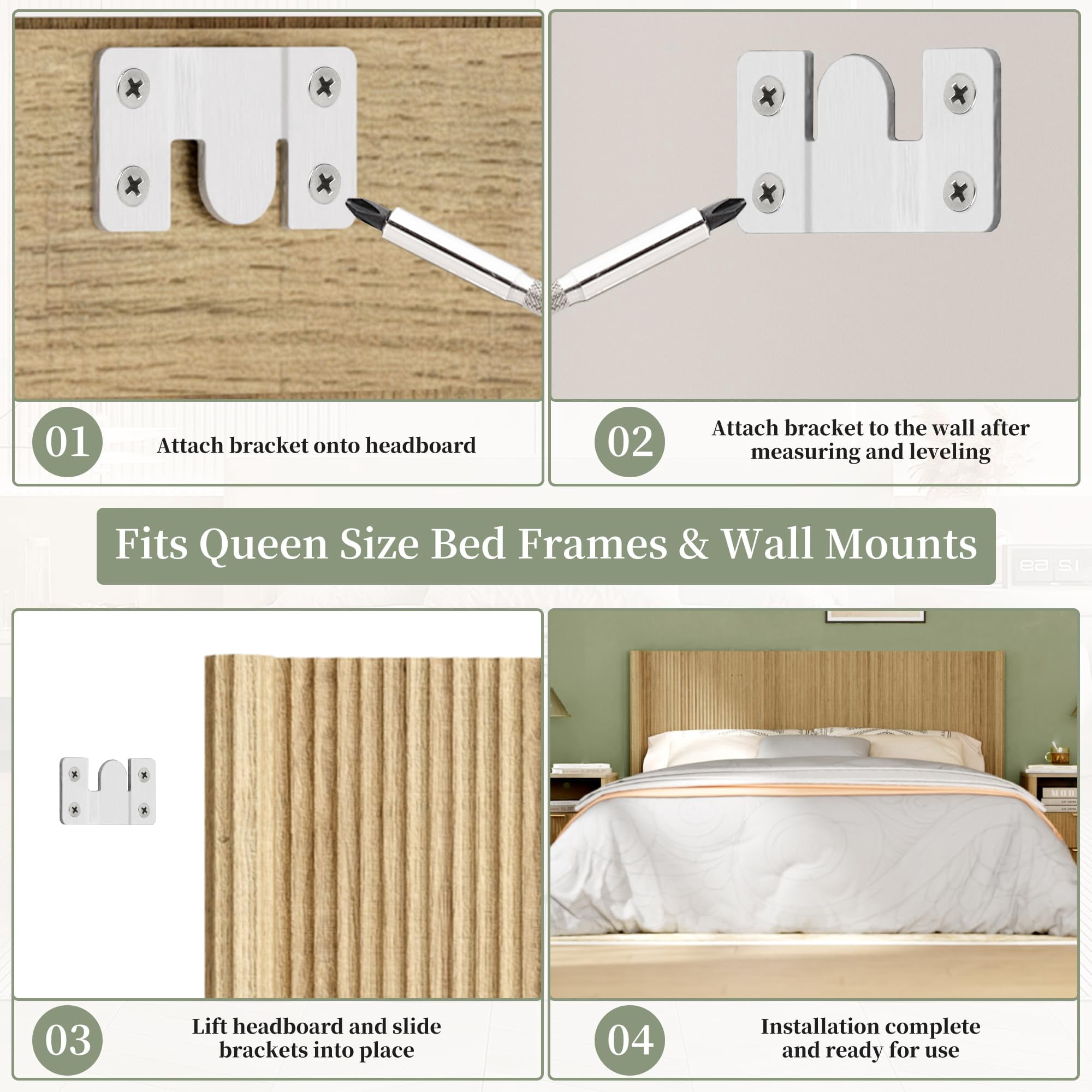 HMstone Queen Size Boho Headboard Only, Modern Fluted Wall-Mounted Head Board with Lighting, Wood Bed Headboard Stylish Bedroom Decor, Natural