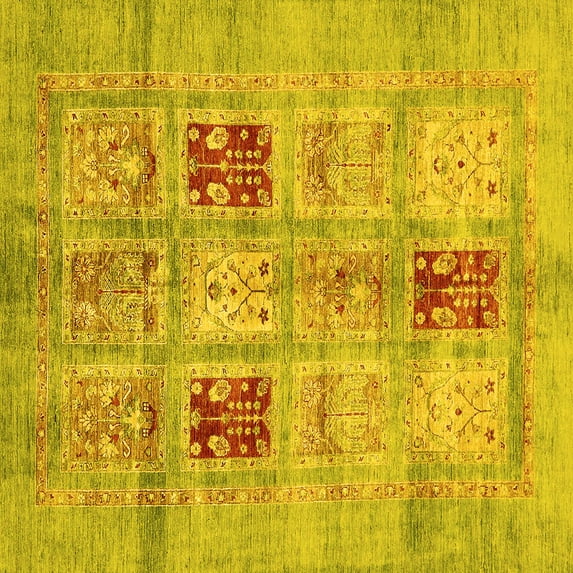 Ahgly Company Indoor Square Abstract Yellow Modern Area Rugs, 8' Square