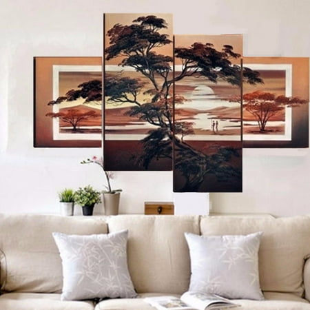 - 4 pcs Large Modern Abstract Pine Sunset Art Oil Painting Wall Decor Canvas NO Frame