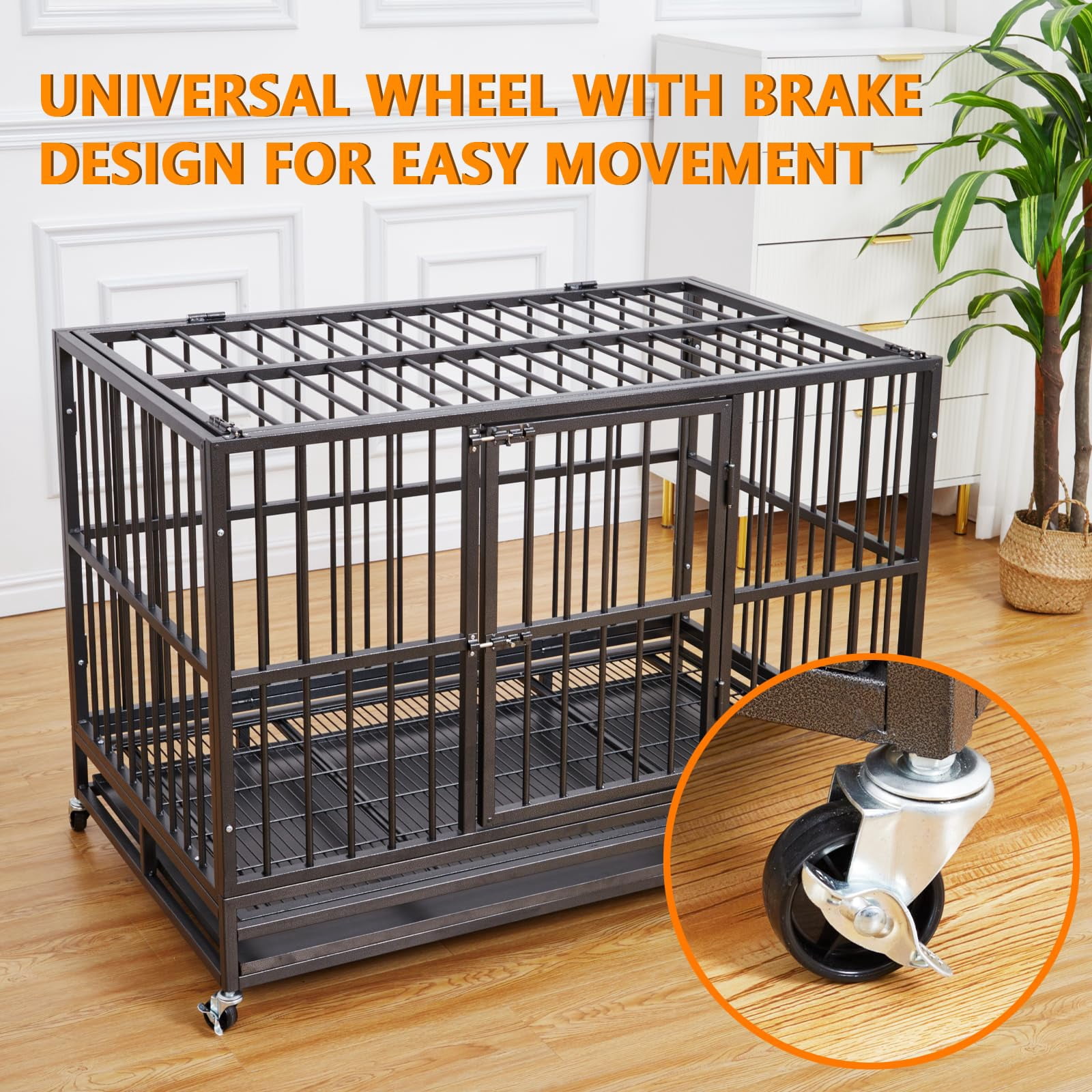 79Inch Heavy Duty Dog Crate with Pointed Roof, Indestructible