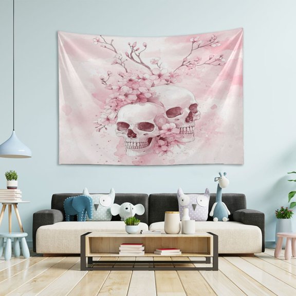 Wobogo Pink Skulls Tapestry 60×40in Home Living Room Bedroom Wall Hanging Ornaments