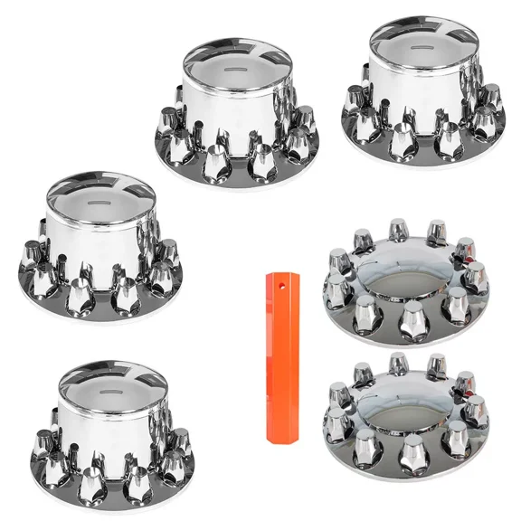 33mm Chrome Semi Truck Wheel Hub Cover Kit - Full Set for 10-Hole 11.25" Bolt Circle (Fits 20"/22.5"/24.5" Wheels) - Front & Rear Axle Protection