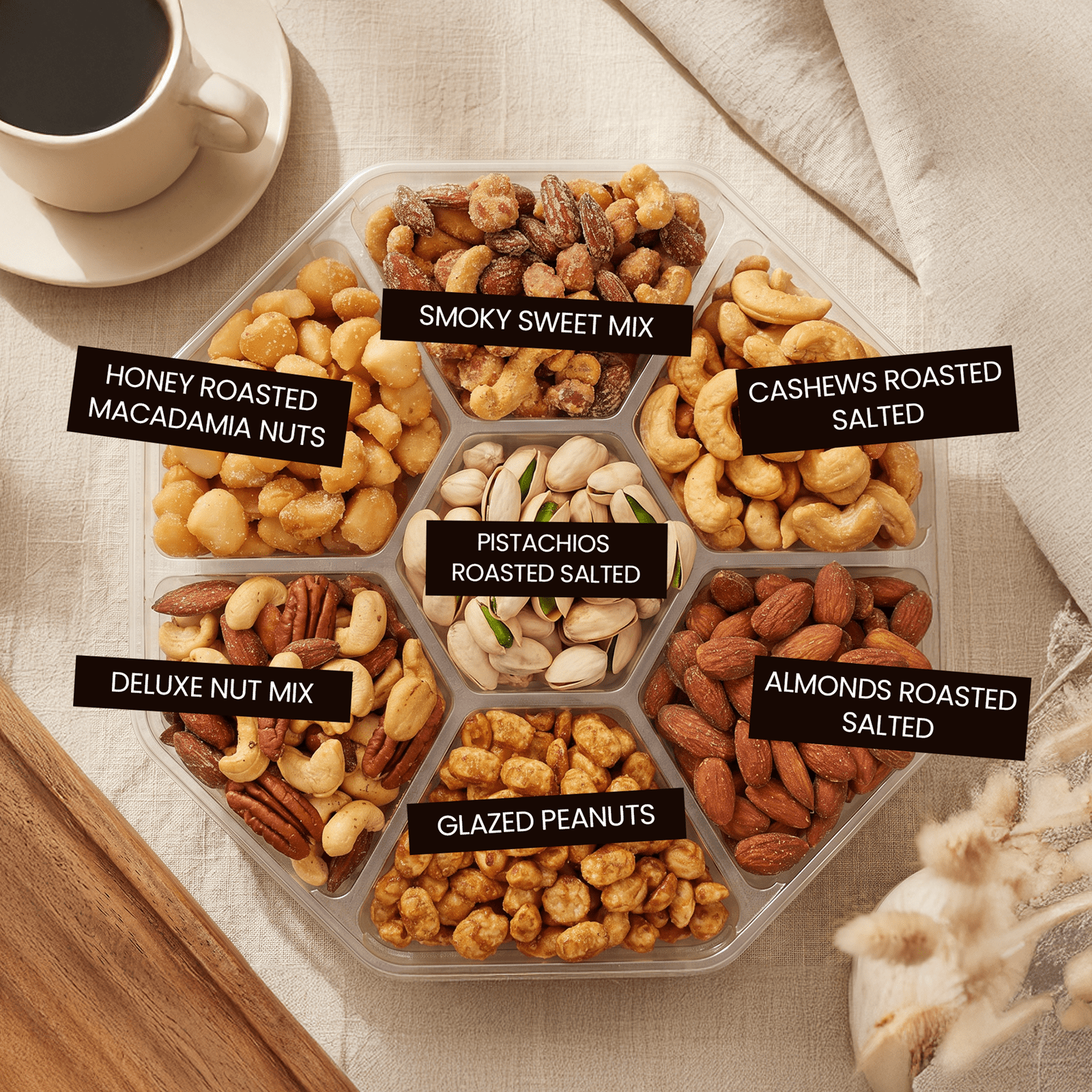 Gourmet Nuts Gift Tray, 7-Variety Sweet & Roasted Nut Assortment, 1 lb
