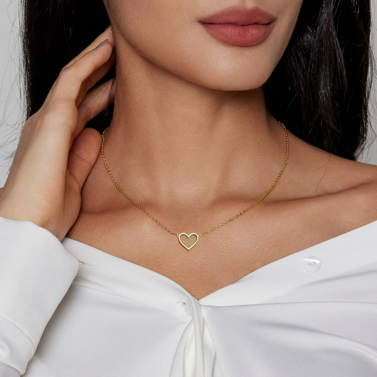 18K Gold Plated Heart Necklace for Teen Girls Cute and Trendy Open Heart Choker Dainty Jewelry for All Occasions Girl s Size One Size