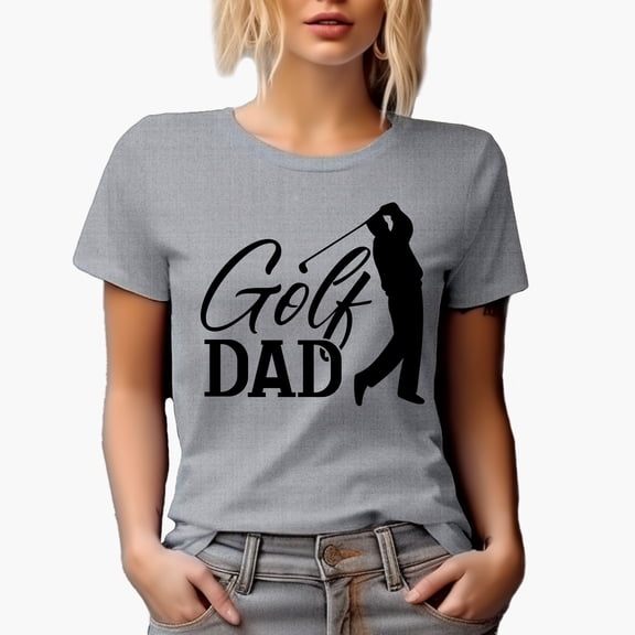 Golf Dad with a Swinging Man Golf Player, Golfing or Golfer Themed Merch Gift, Heather Grey T-Shirt, S