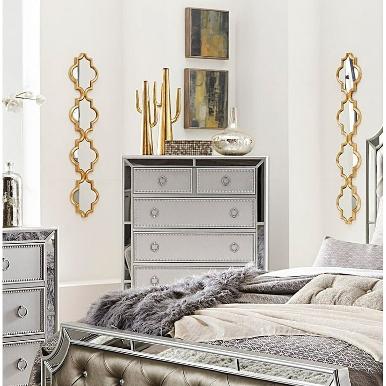 Glamorous 5pc Bedroom set Queen Bed Button-Tufted Silver-Gray