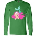 thumbnail image 3 of Inktastic Cute Mermaid, Pink Hair, Green Tail Long Sleeve T-Shirt, 3 of 5