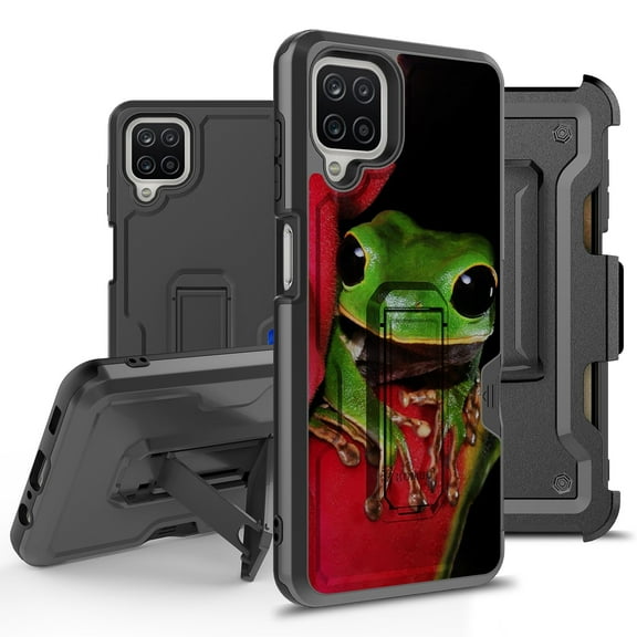 ANJ  Rugged Hybrid Shockproof Case w/Kickstand   Holster Clip Card Slot Cover for Samsung Galaxy A12 (2021 Release) - Tree Frog