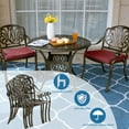 thumbnail image 2 of MEETWARM 3 Piece Patio Bistro Set, Outdoor All-Weather Cast Aluminum Dining Furniture Set Includes 2 Cushioned Chairs and a 35.4” Round Table with Umbrella Hole for Garden Deck, Chili Red, 2 of 7