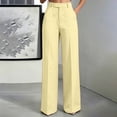 thumbnail image 2 of VEKDONE Womens Dress Pants Trendy Solid Color Business Work Straight Trousers Casual Stretchy High Waisted Wide Leg Pants with Pockets for Office Wear Yellow L, 2 of 6
