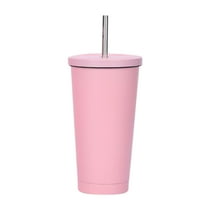 Btomtd 17oz Stainless Steel Straw Coffee Cup, Large Capacity Vacuum Insulated Tumbler Coffee Mug, Portable Gift Idea Coffee Cups and Water Cups, Pink