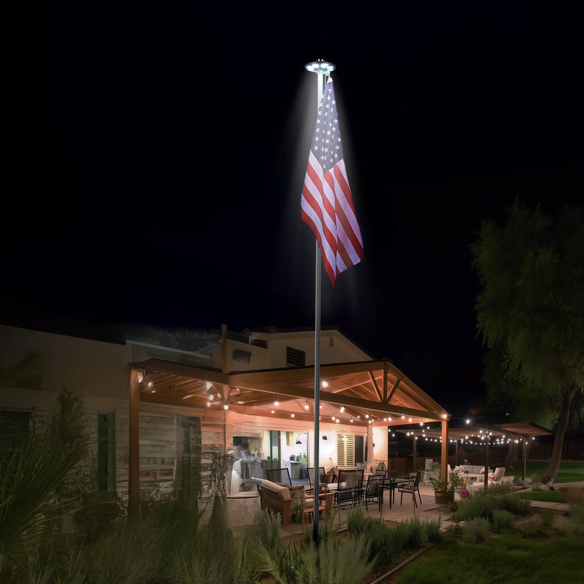 Yescom Solar Flag Pole Light 136 LED 2600mAh Bright White 7000K for 15 to 30 Ft Poles Black