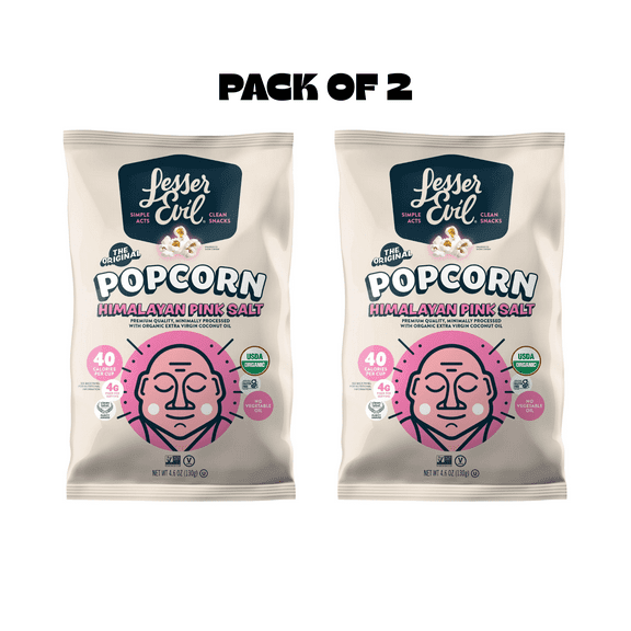 LesserEvil Organic Popcorn, Himalayan Pink, 4.6 oz,2 PACK