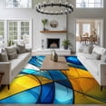 thumbnail image 4 of 5x7 Washable Area Rug, Abstract Art Non-Slip Large Rectangle Rug for Living Room Bedroom, Blue Yellow Gradient Wavy Lines Geometric Modern Indoor Floor Mat for Home Decor, 4 of 9