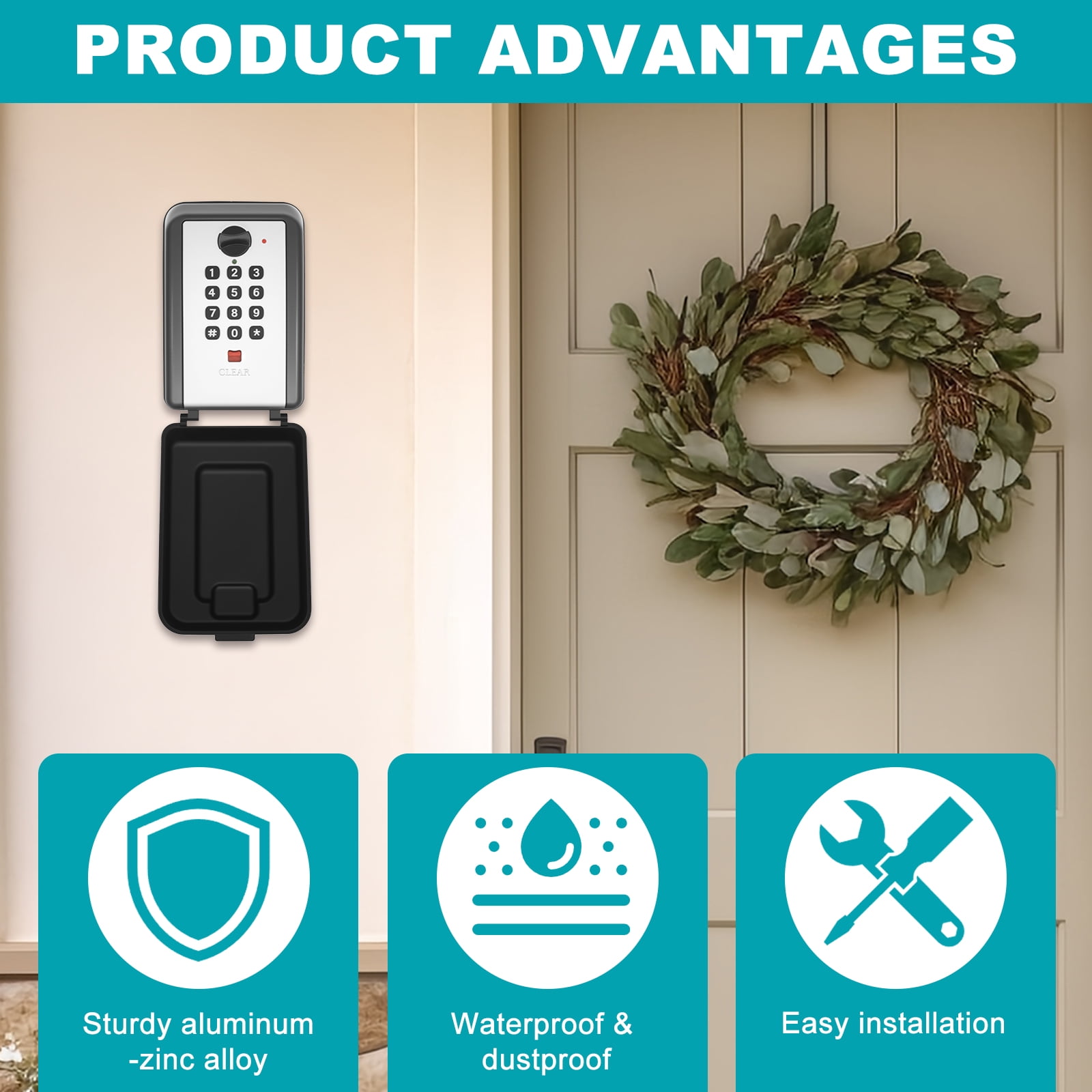 Key Lock Box Wall Mounted Key Storage Box Outdoor Security Lockbox for Key 12 Digit Combination Code Large Capacity & Waterproof Key Lock Box for Home, Office, Garage