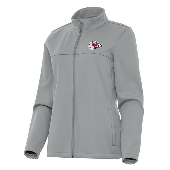 Women's Antigua Gray Kansas City Chiefs Links 2 Golf Full-Zip Jacket