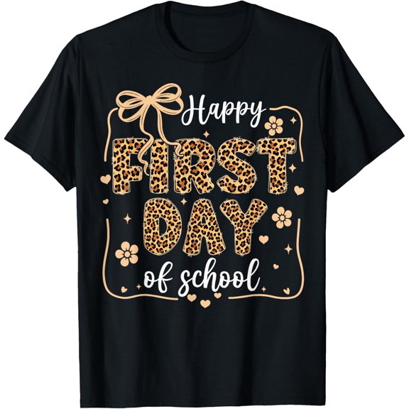Cute Leopard Happy First Day Of School For Teacher Girls Kid T-Shirt